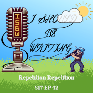 Blue June Themed Illustrated I Should Be Writing Logo with blue sky summer image. Title: Repetition