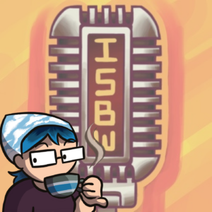 Orange ISBW logo with tea sipping mur illustration in foreground