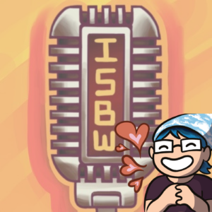 Orange ISBW logo with laughing mur illustration in foreground