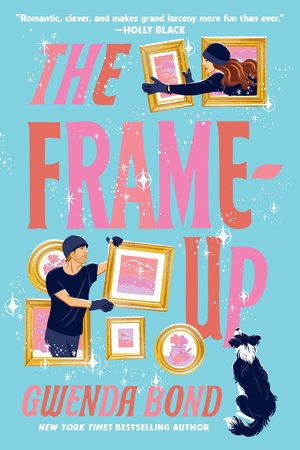 frame up cover, blue background with pink text. And a dog. 
