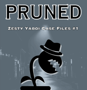 Cover of book, Dark, noir, silhouette of Venus flytrap with a hat in the foreground.