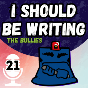 I Should Be Writing cover with blue imposter cop 